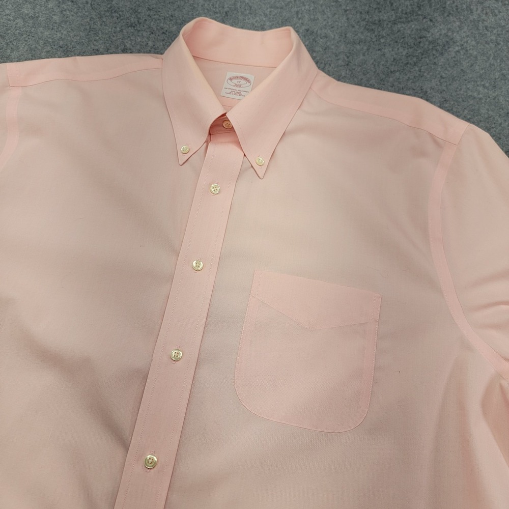 Brooks Brothers   346 Short Sleeve Non-Iron Cotton Pink Shirt Mens Large Size 17